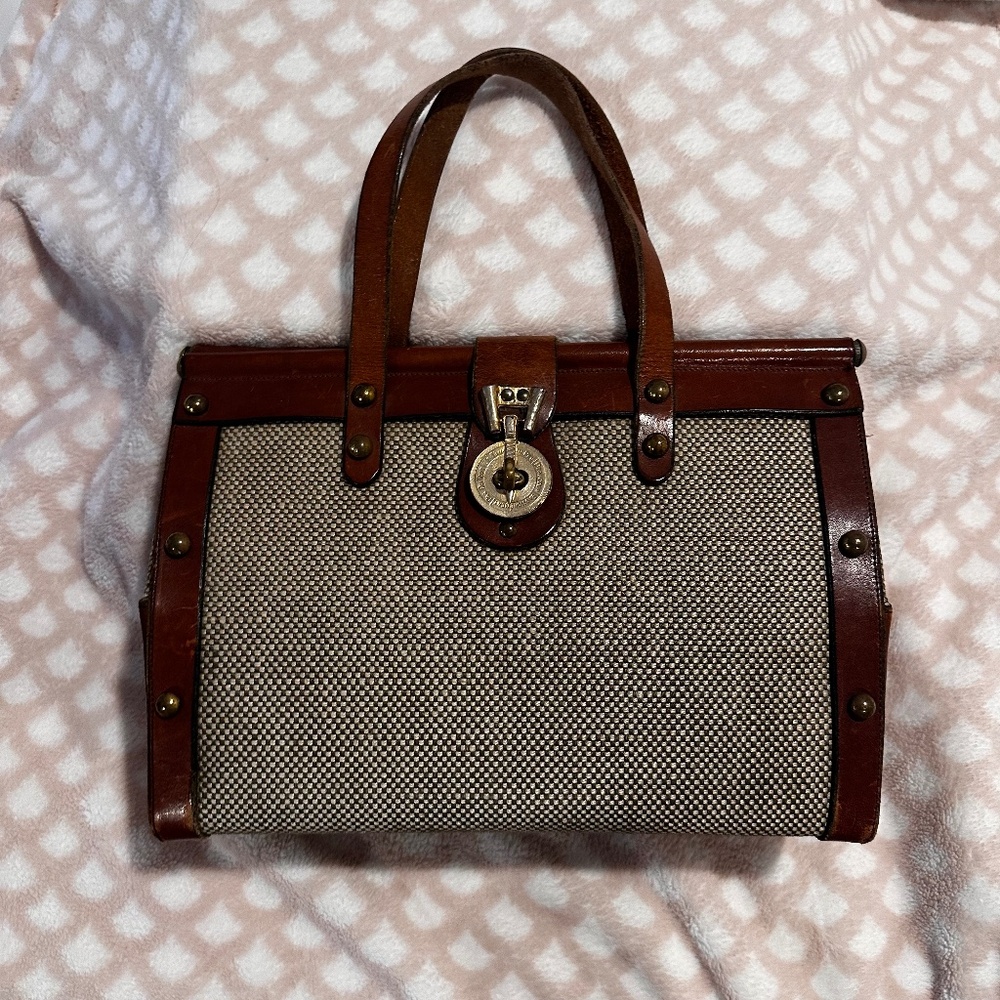 John Romain Vintage Tweed/Leather Satchel Bag